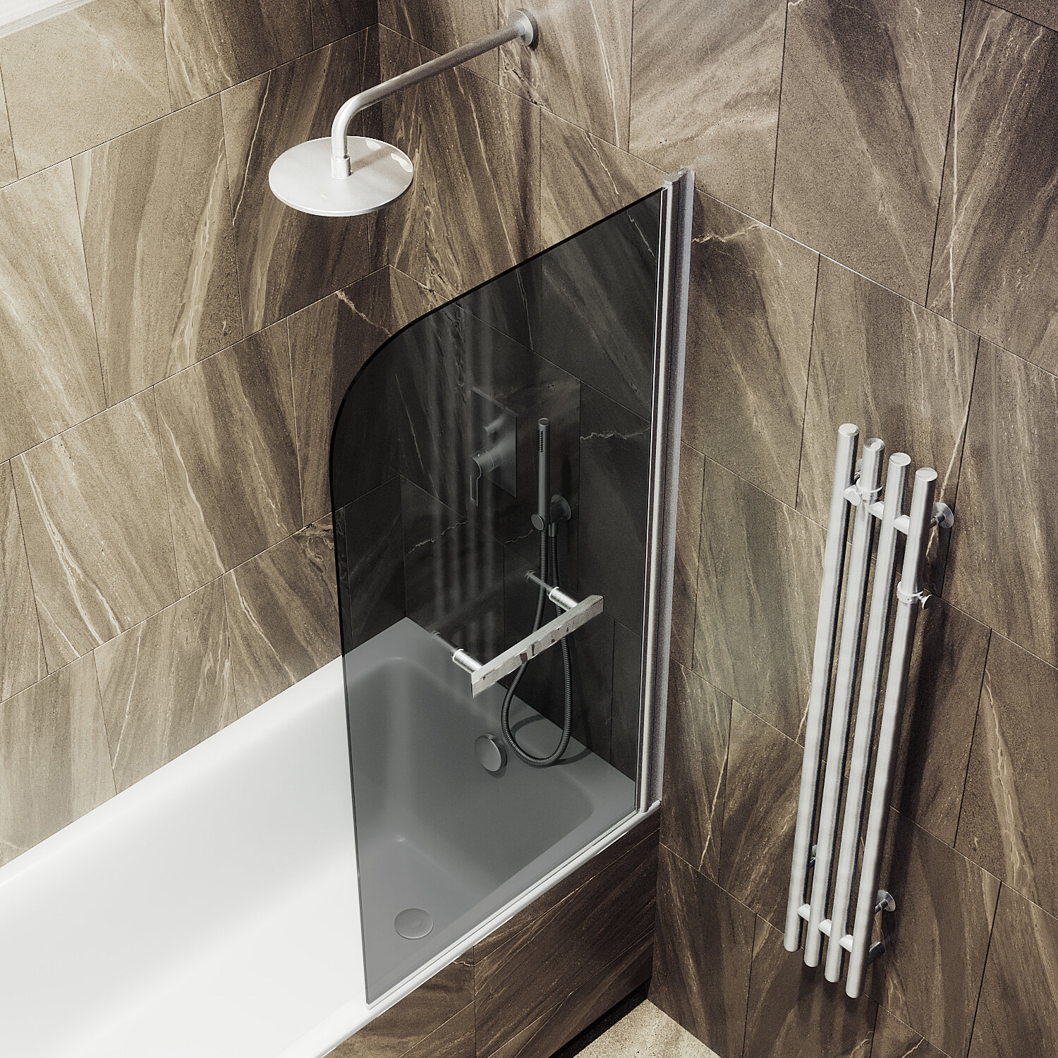 Шторка для ванны MaybahGlass 50х140 MGV-773-5 с полотенцедержателем стекло графит профиль матовый хром 6904₽