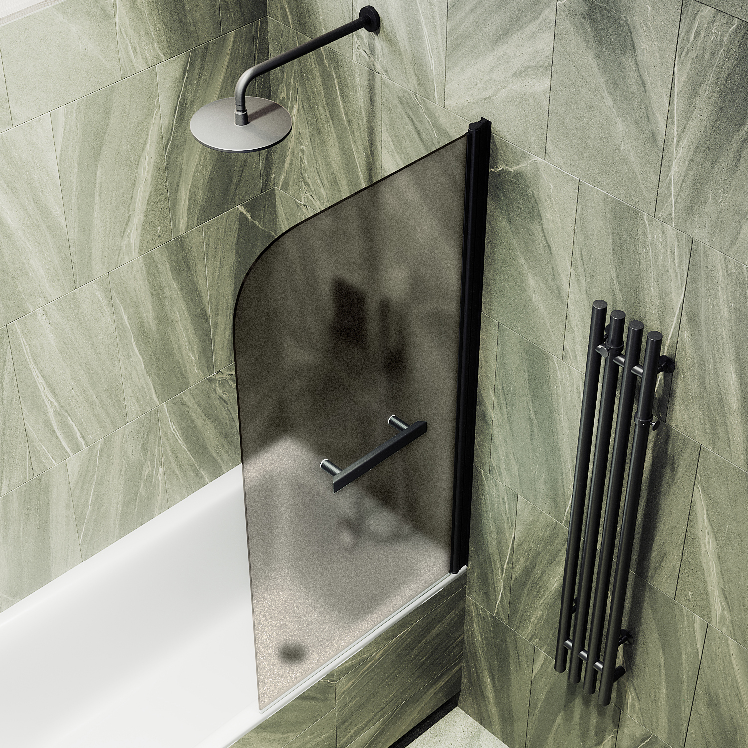 Шторка для ванны MaybahGlass 60х140 MGV-778-6 с полотенцедержателем, стекло бронза матовая, профиль черный - фото 2