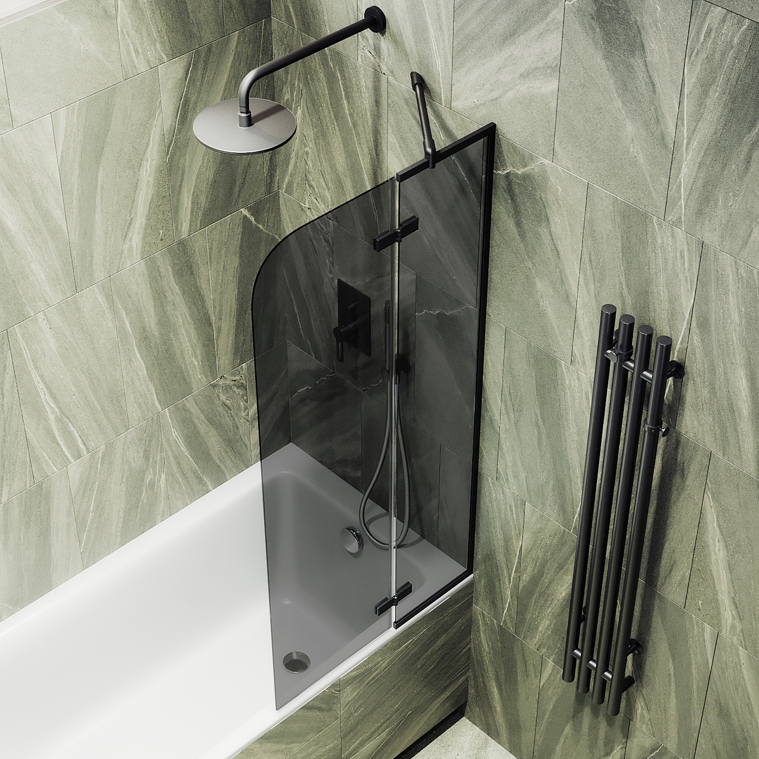 Шторка для ванны MaybahGlass 99х140 MGV-918-6 стекло графит, профиль черный - фото 2