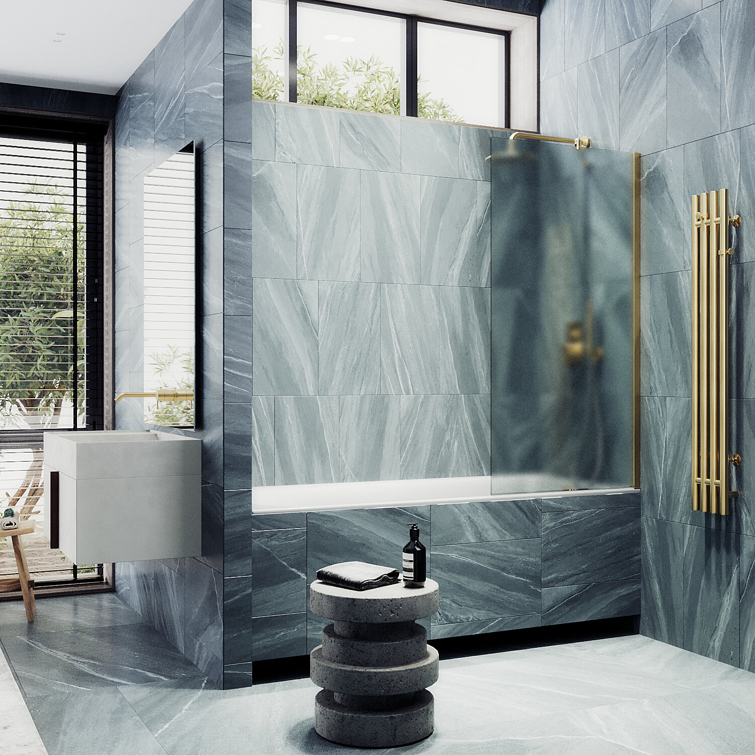 Шторка для ванны MaybahGlass 60х140 MGV-92-3ш стекло сатин профиль золото 7411₽