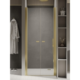 Душевая дверь в нишу New Trendy NEW SOLEO LIGHT GOLD 80x195 D-0455A стекло прозрачное, профиль светлое золото