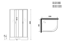 Фото Душевая кабина Niagara Classic 120x80 NG-3512-14LBK низкий поддон, стекло тонированное, профиль серебро, левая