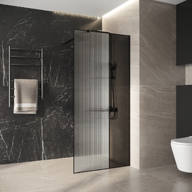 Душевая перегородка Niagara Nova 90х200 NG-481-90FBLACK стекло рифленое тонированное, профиль черный матовый