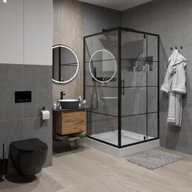 Душевой уголок Niagara Nova 100x100 NG-0200-08 BLACK стекло прозрачное с рисунком, профиль черный, без поддона