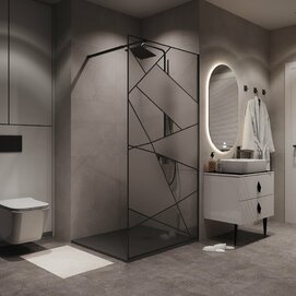 Душевая перегородка Walk In Niagara Nova 100x195 NG-680-10BLACK стекло прозрачное с рисунком, профиль черный матовый