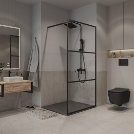 Душевая перегородка Walk In Niagara Nova 100x195 NG-688-10BLACK стекло прозрачное с рисунком, профиль черный матовый