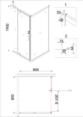 Фото Душевой уголок Niagara Nova 80х80 NG-0280-08 BLACK стекло прозрачное с рисунком, профиль черный, без поддона