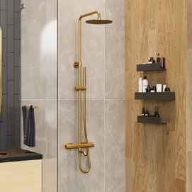 Душевая стойка Paini Cox 78PJ687THSSD250F1B брашированное золото, с изливом и термостатом