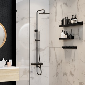 Душевая стойка Paini Cox 78PZ687THSSD250F1B брашированная черная, с изливом и термостатом