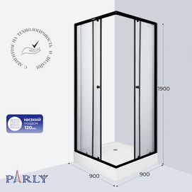 Душевой уголок Parly 90x90 ZFQ911B стекло матовое, профиль черный, с поддоном