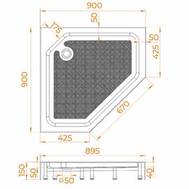 Фото Душевой поддон RGW SMC/T-9090W 90x90 в комплекте с ножками и сифоном клик-клак, 81350599-01