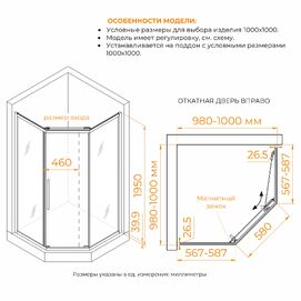 Фото Душевой уголок RGW Passage 100x100 PA-86S стекло тонированное, профиль сатин (38088600-311N)