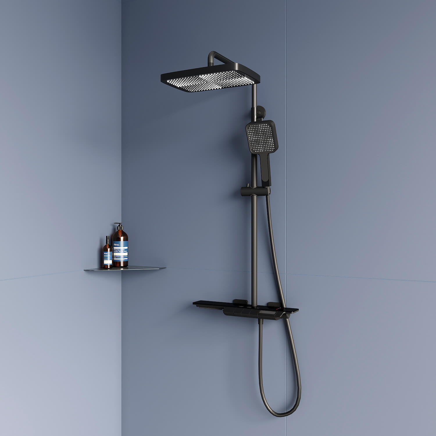 Душевая стойка RGW Shower Panels SP-34-B с термостатом и изливом, черная, цвет черный 51140134-04 - фото 1