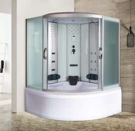 Душевая кабина с ванной River Temza 150/150/55 МТ стекло матовое, профиль хром матовый (уценка: потертости на поддоне)