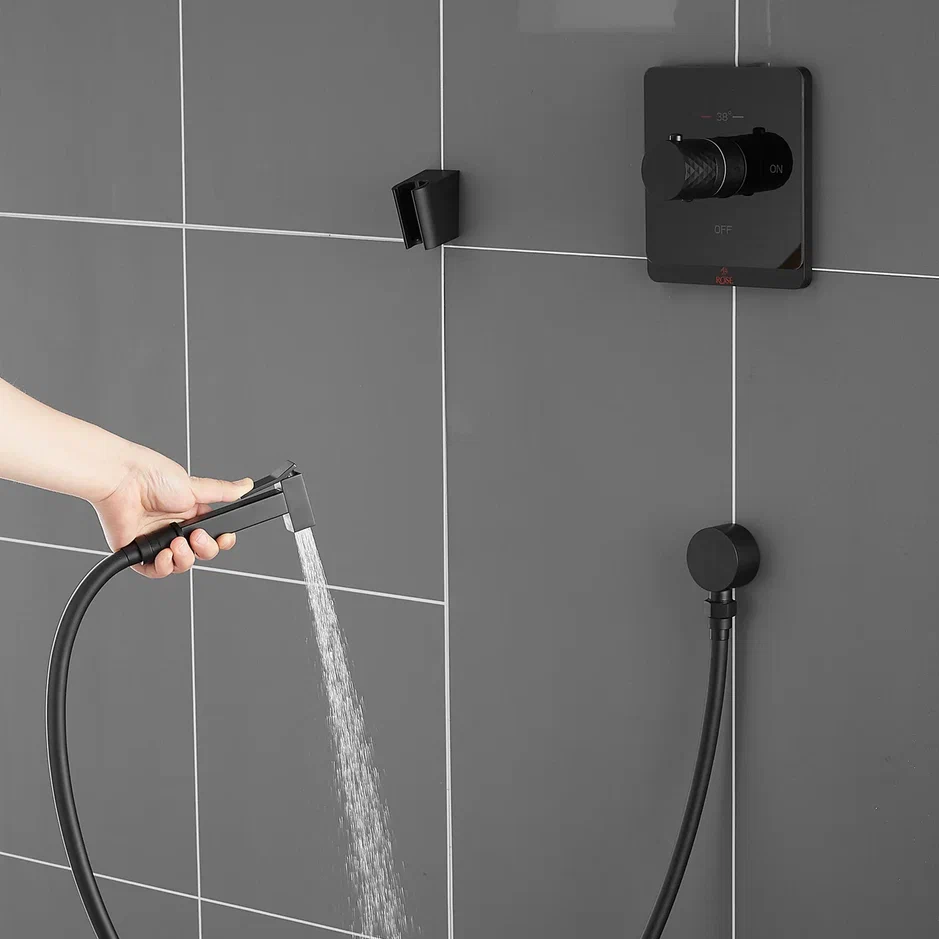 Гигиенический душ со смесителем Rose R105H с термостатом черный, цвет черная - фото 8