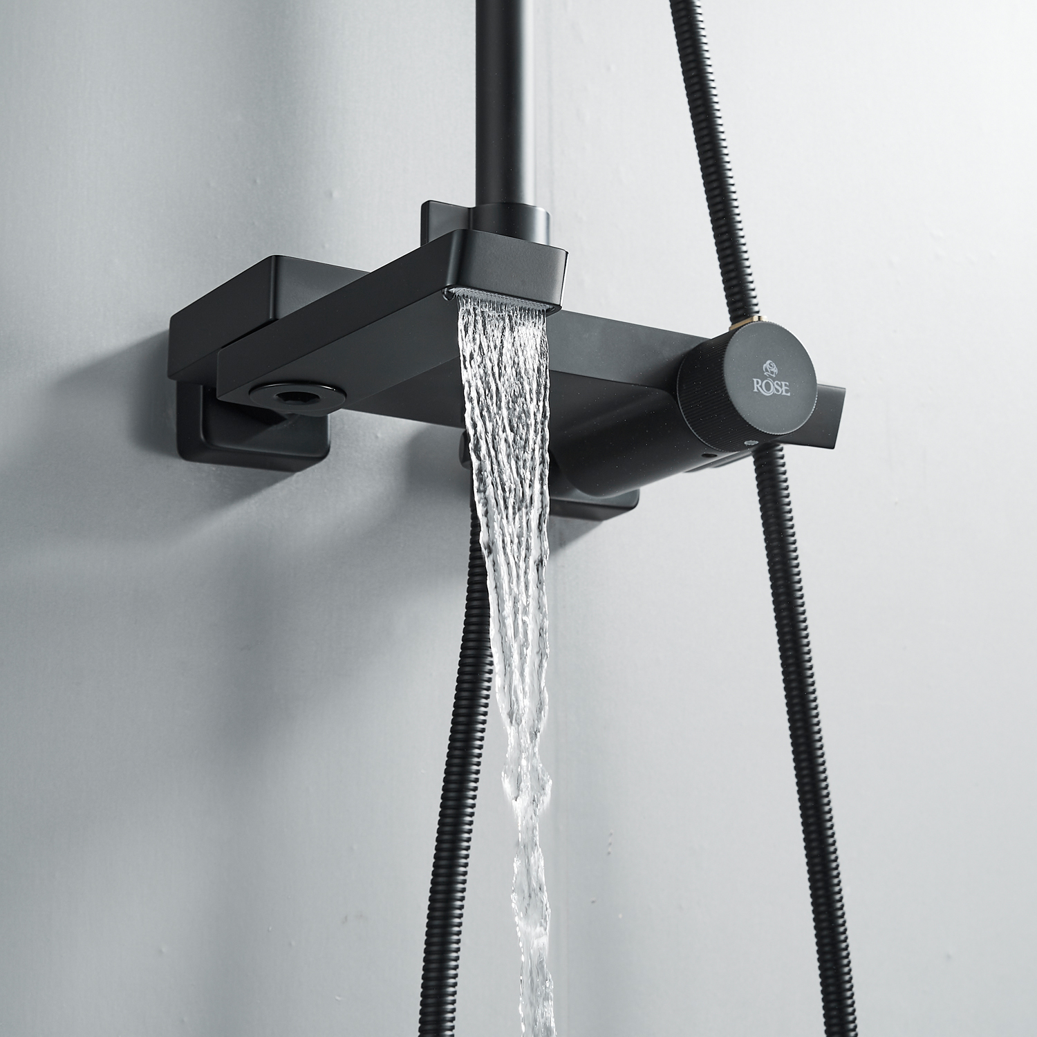 Душевая стойка Rose R1896H с изливом для ванны, черная, с термостатом, цвет черный - фото 15