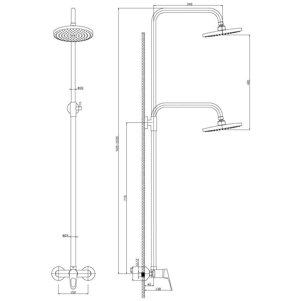 Душевая стойка Rossinka B35-44 хром 9380₽