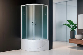 Душевой уголок Royal Bath 100х100 RB 100BК-C стекло матовое, профиль белый, с поддоном