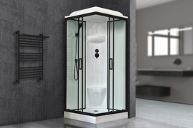 Душевая кабина Royal Bath 80х80 RB 80HP6-WT-BL стекло прозрачное, профиль черный, задняя стенка белая