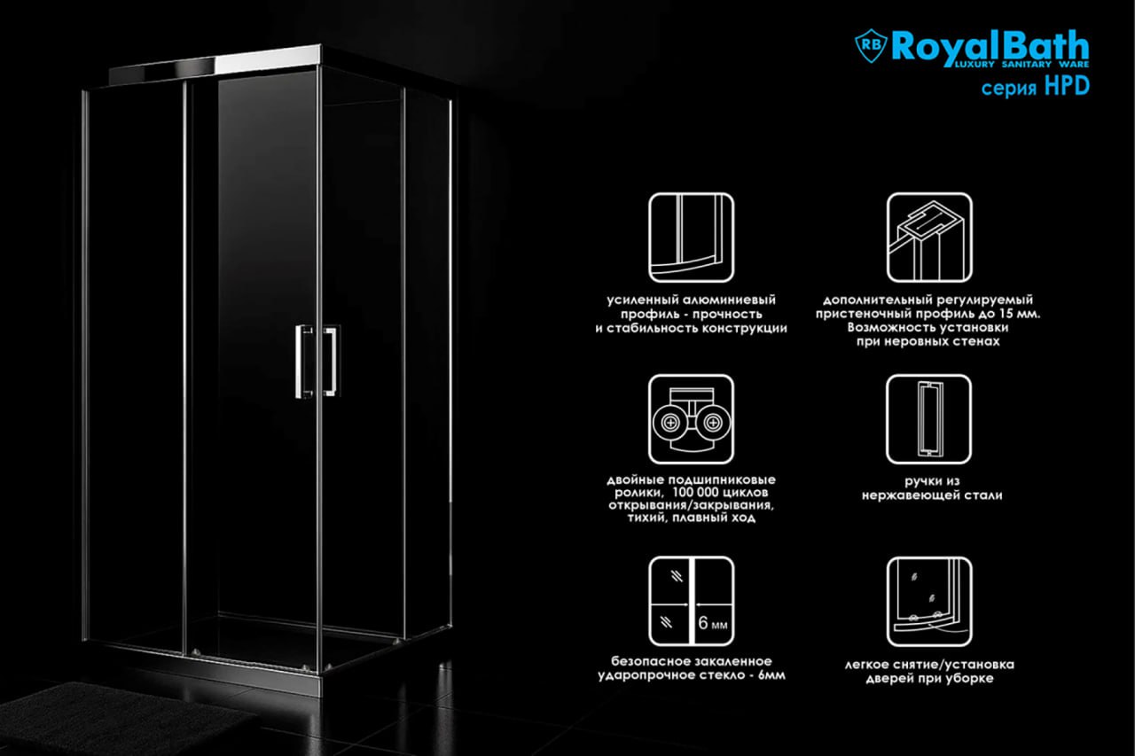 Душевой уголок Royal Bath 90х90 RB HPD-T-ST стекло прозрачное профиль сатин 30503₽