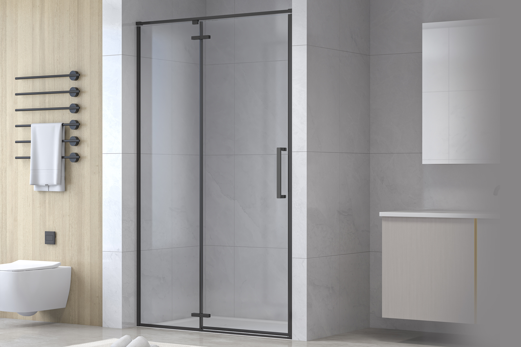 Душевая дверь в нишу Royal Bath 100х195 BERN-V RB100-T-BL стекло прозрачное профиль черный 28947₽