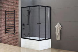 Душевой уголок Royal Bath BP 120х80 RB8120BP-T-BL-L стекло прозрачное, профиль черный, с поддоном