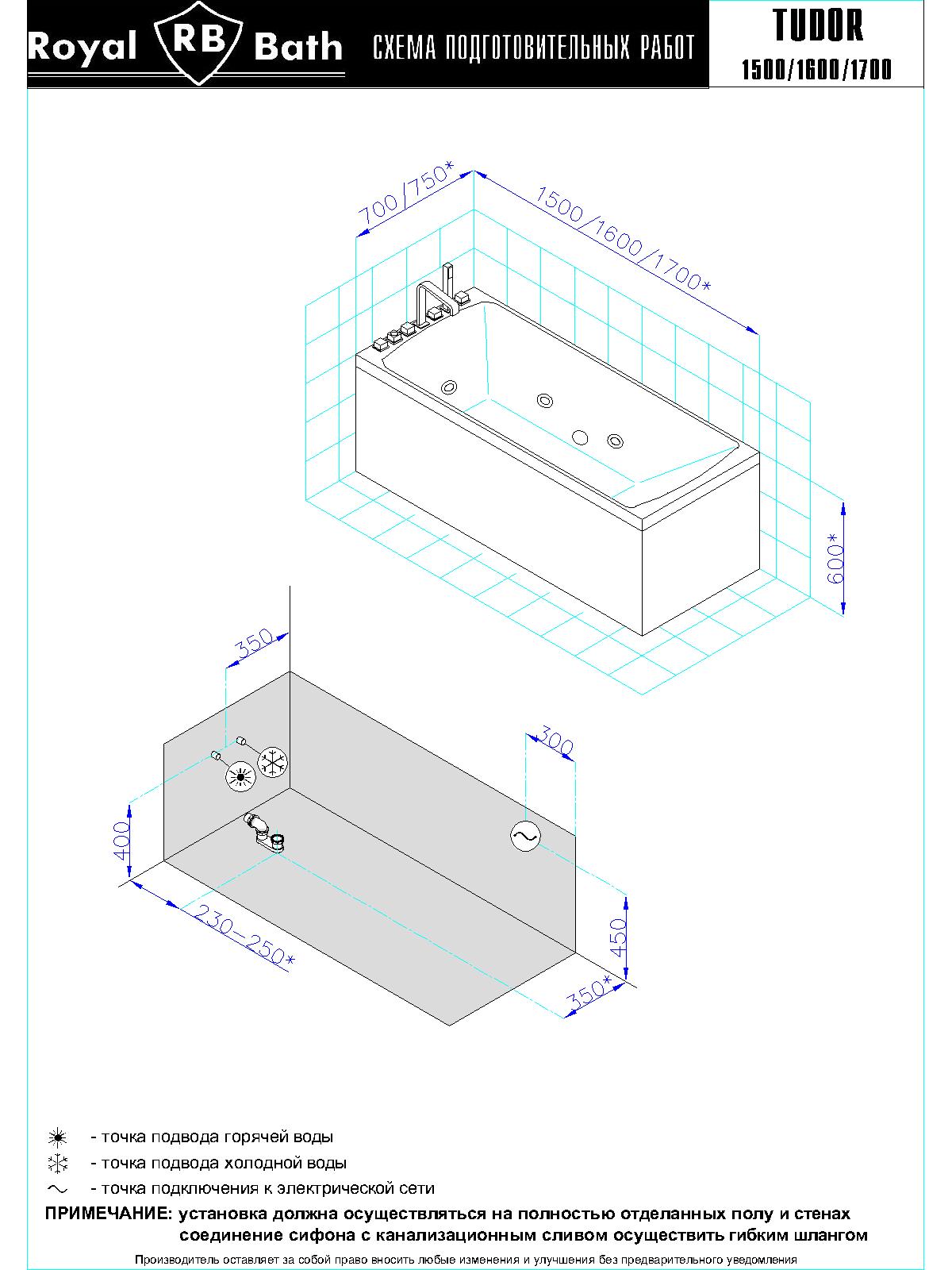 Гидромассажная ванна Royal Bath Tudor Standart 170x75, размер 170x75, цвет белый - фото 4