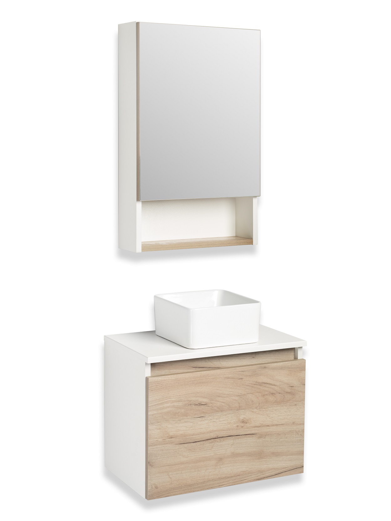 Мебель для ванной комнаты Runo Бари 50 см подвесная, белая, крафт дуб, цвет белый 00-00001373 - фото 2