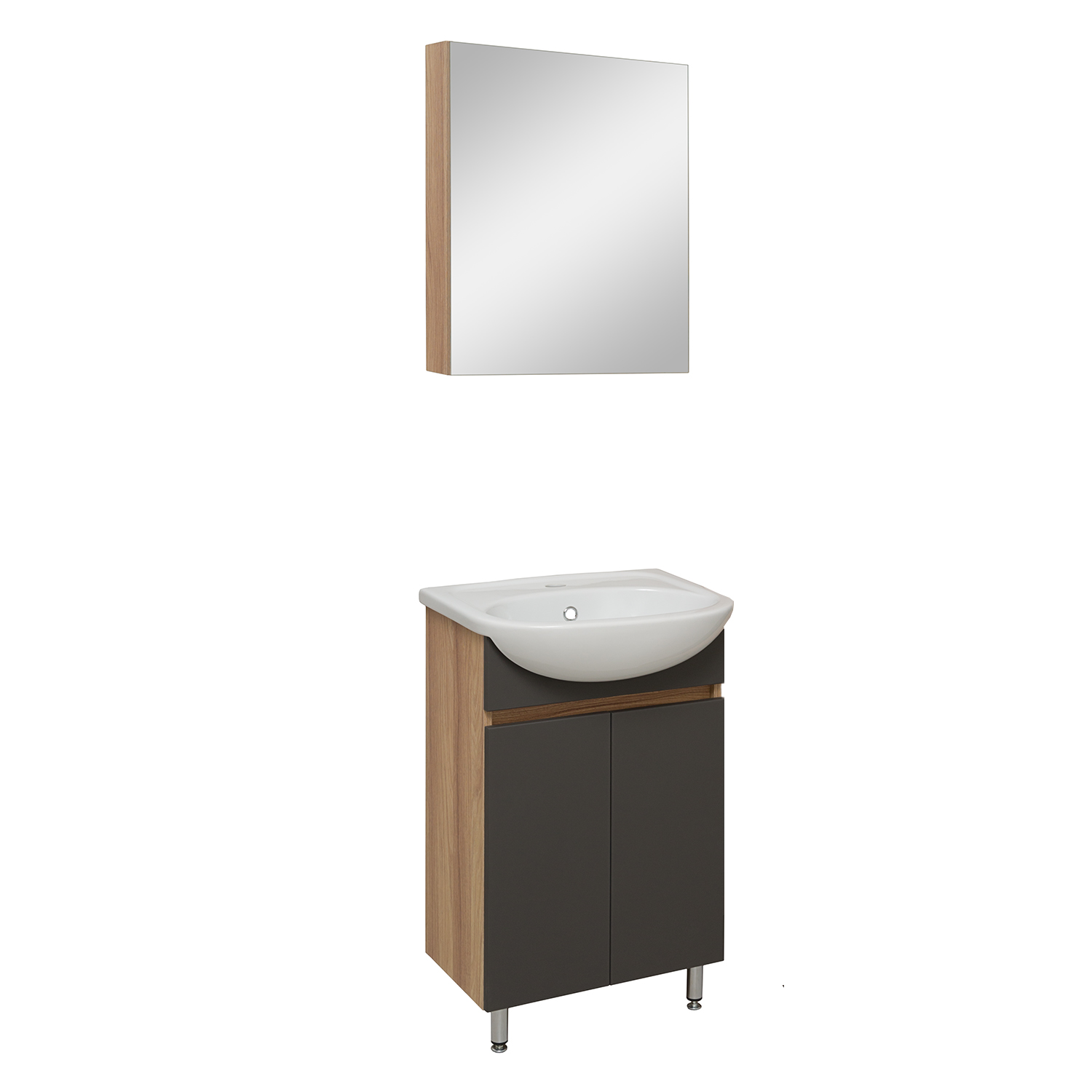 Мебель для ванной комнаты Runo Лада 50 см напольная, дуб серый, графит, цвет черный 00-00001164 - фото 2