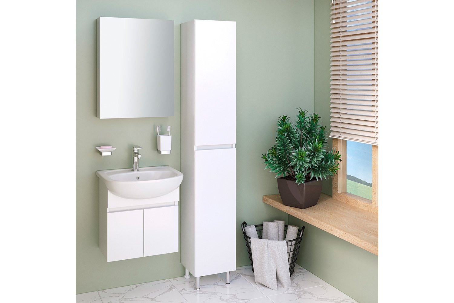 Мебель для ванной комнаты Runo Лада 51 см подвесная, белая, крафт дуб, цвет белый 00-00001370 - фото 2