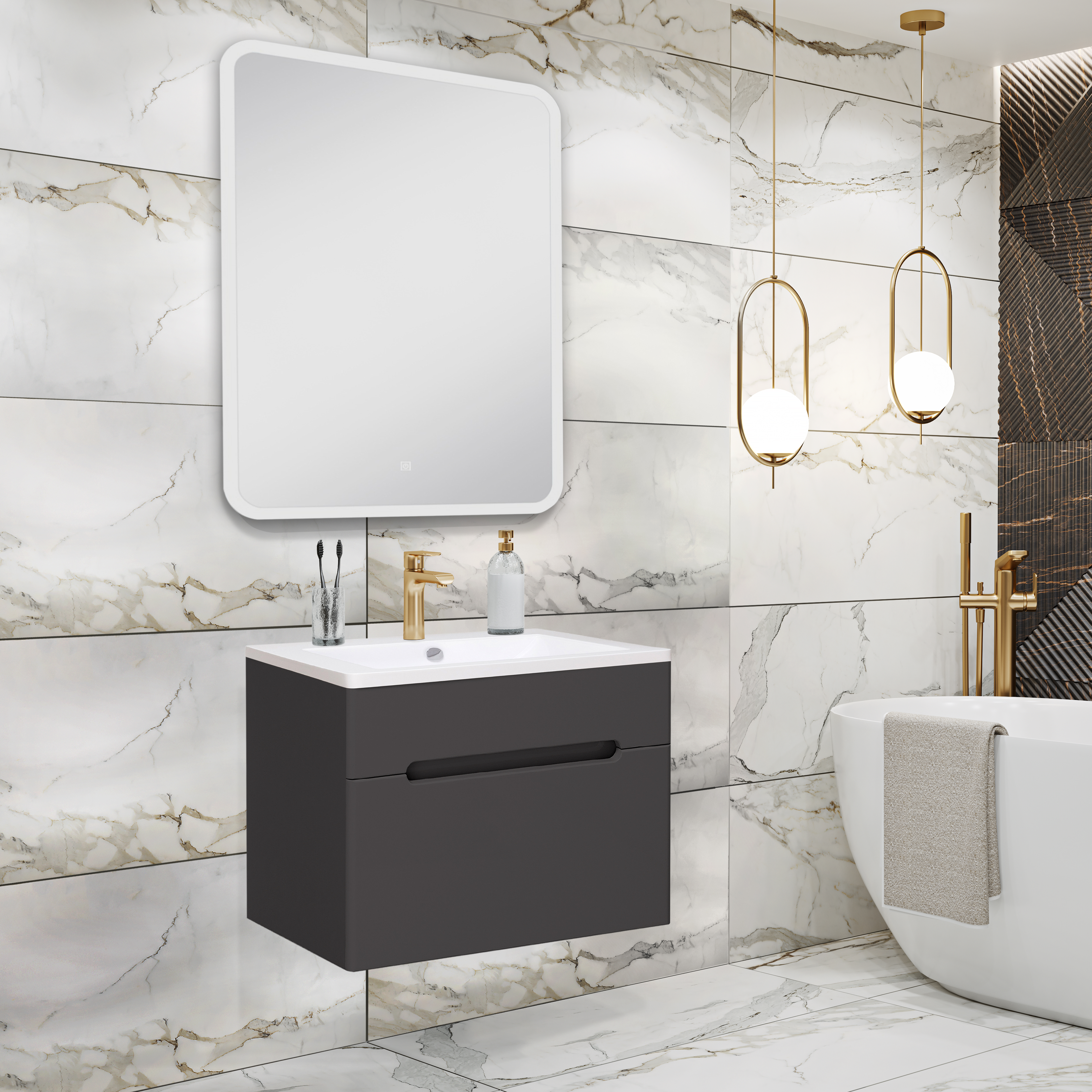 Мебель для ванной комнаты Runo Парма 60 см подвесная, графит, цвет черный 00-00001428 - фото 2