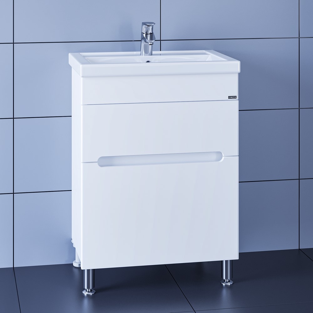 Мебель для ванной комнаты СанТа Лондон 60 см 2 ящика, напольная белая, цвет белый 224005л - фото 4