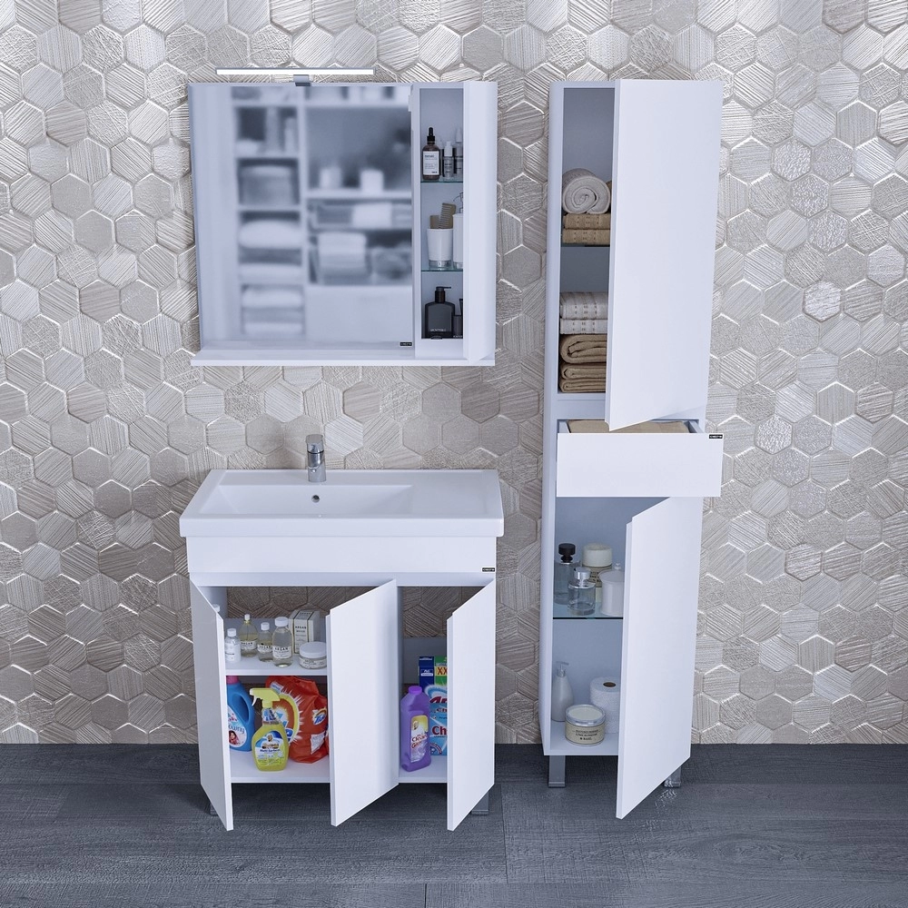 Мебель для ванной комнаты СанТа Марс 80 см с дверцами, напольная, цвет белый 700217 - фото 2