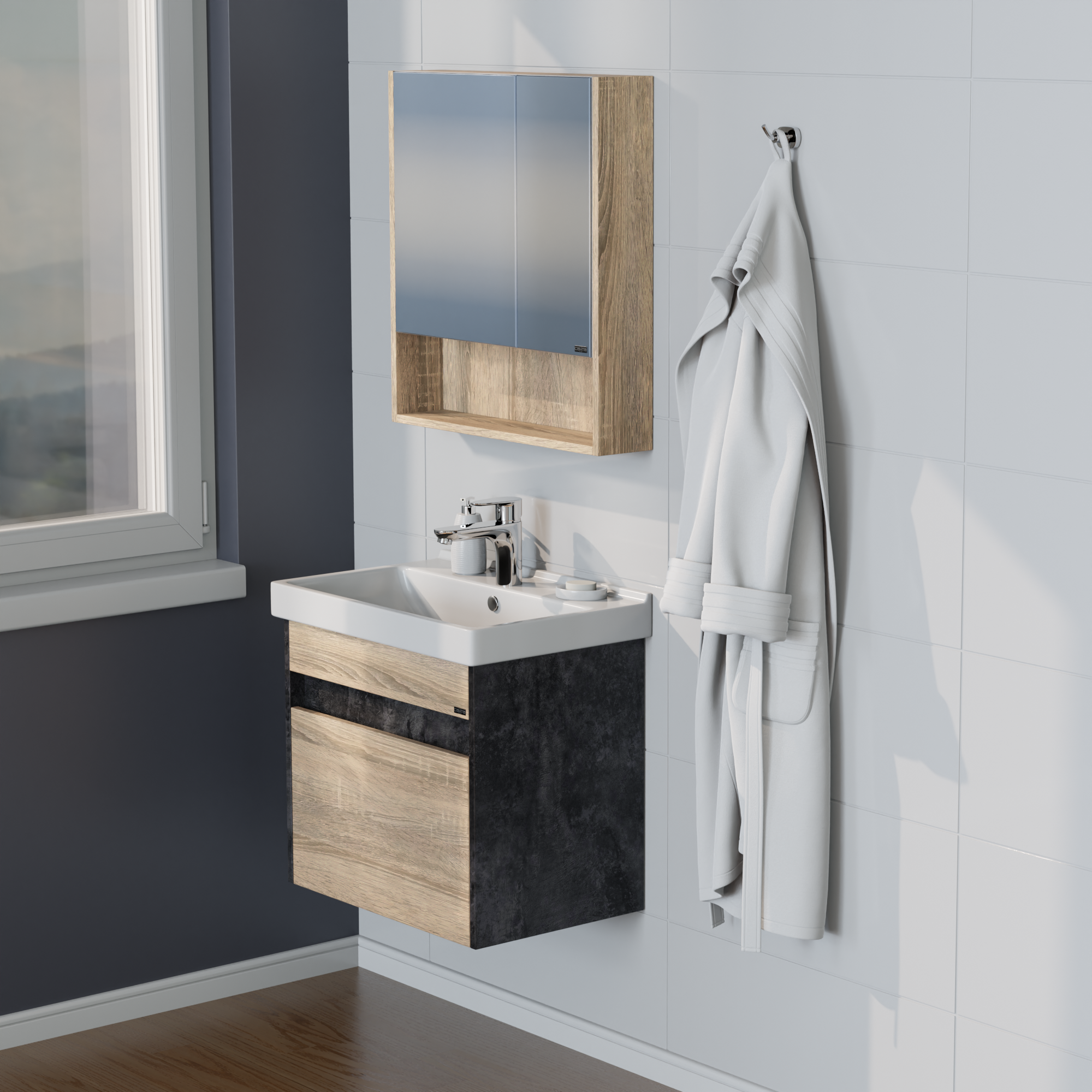 Мебель для ванной комнаты СанТа Мира 60 см подвесная, янтарная, цвет бежевый 700354 - фото 6