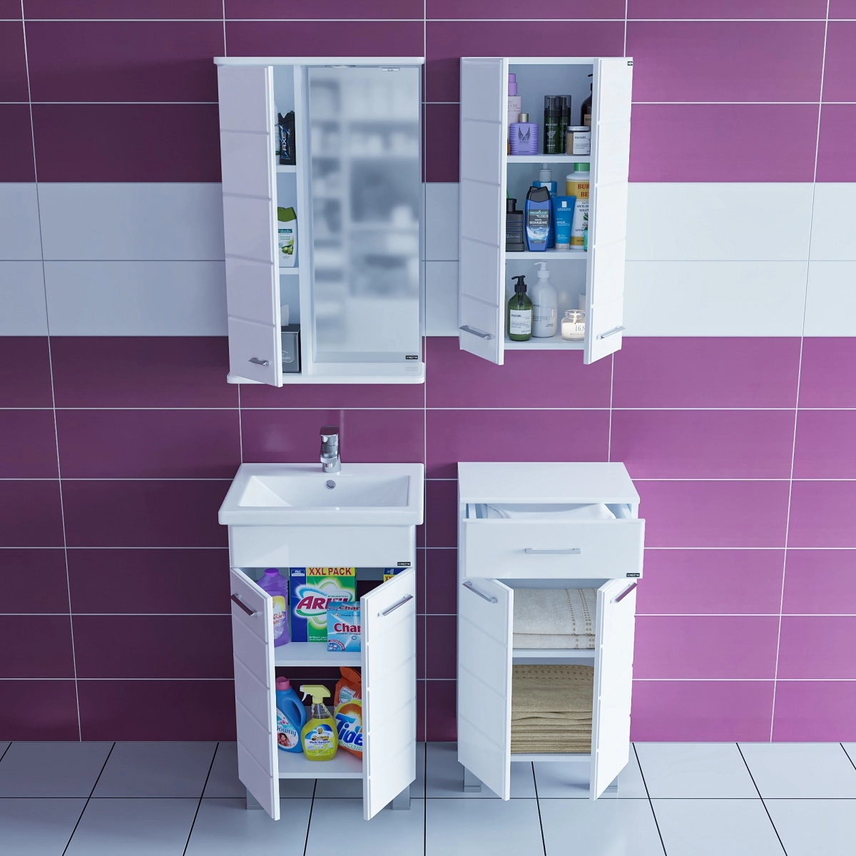 Мебель для ванной комнаты СанТа Омега 50 см 2 дверцы, напольная белая, цвет белый 207001 - фото 2