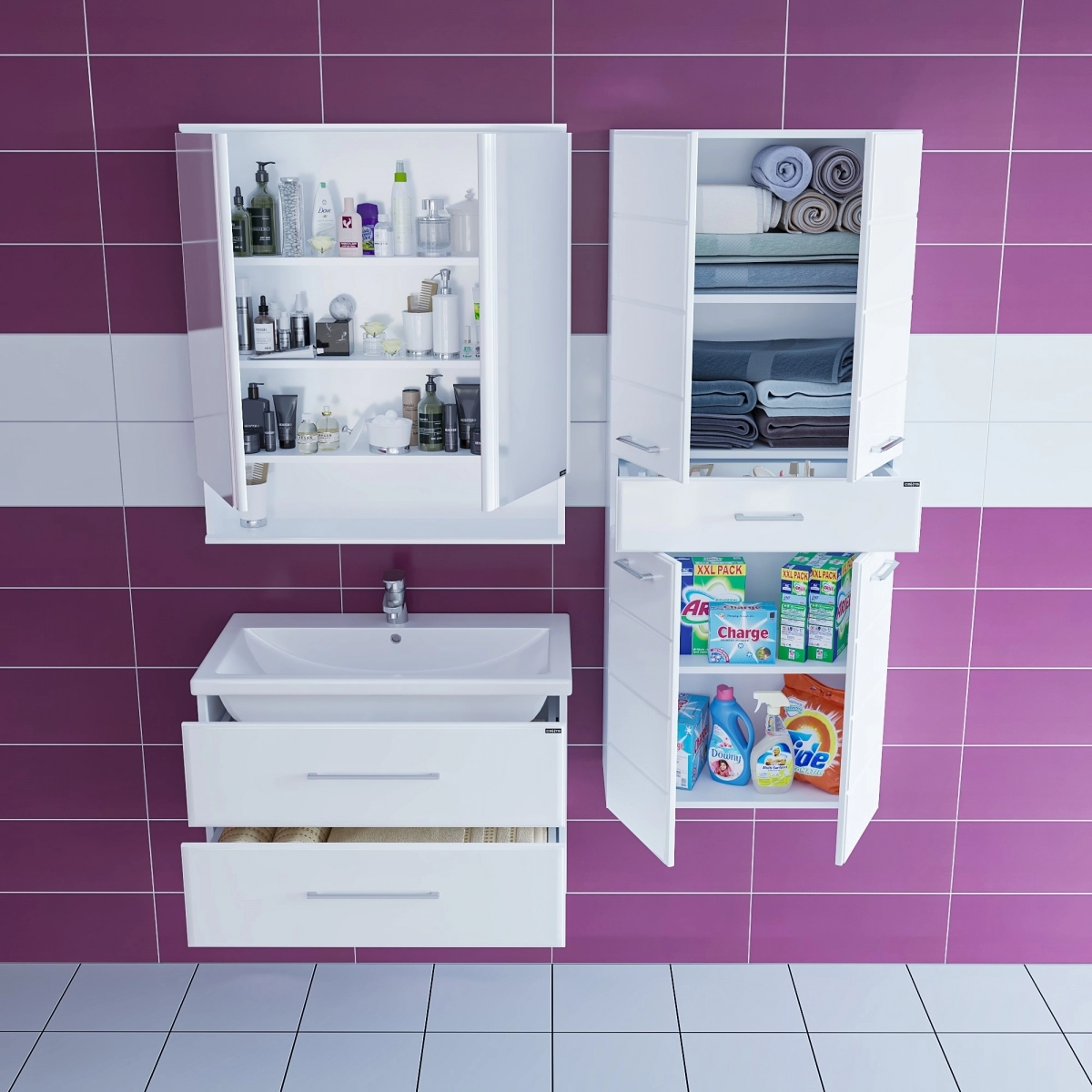 Мебель для ванной комнаты СанТа Омега 80 см 2 ящика, подвесная белая, цвет белый 207005 - фото 5