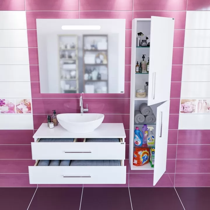 Мебель для ванной комнаты СанТа Вегас 100 см 2 ящика, со столешницей, подвесная белая, цвет белый 226017л - фото 2