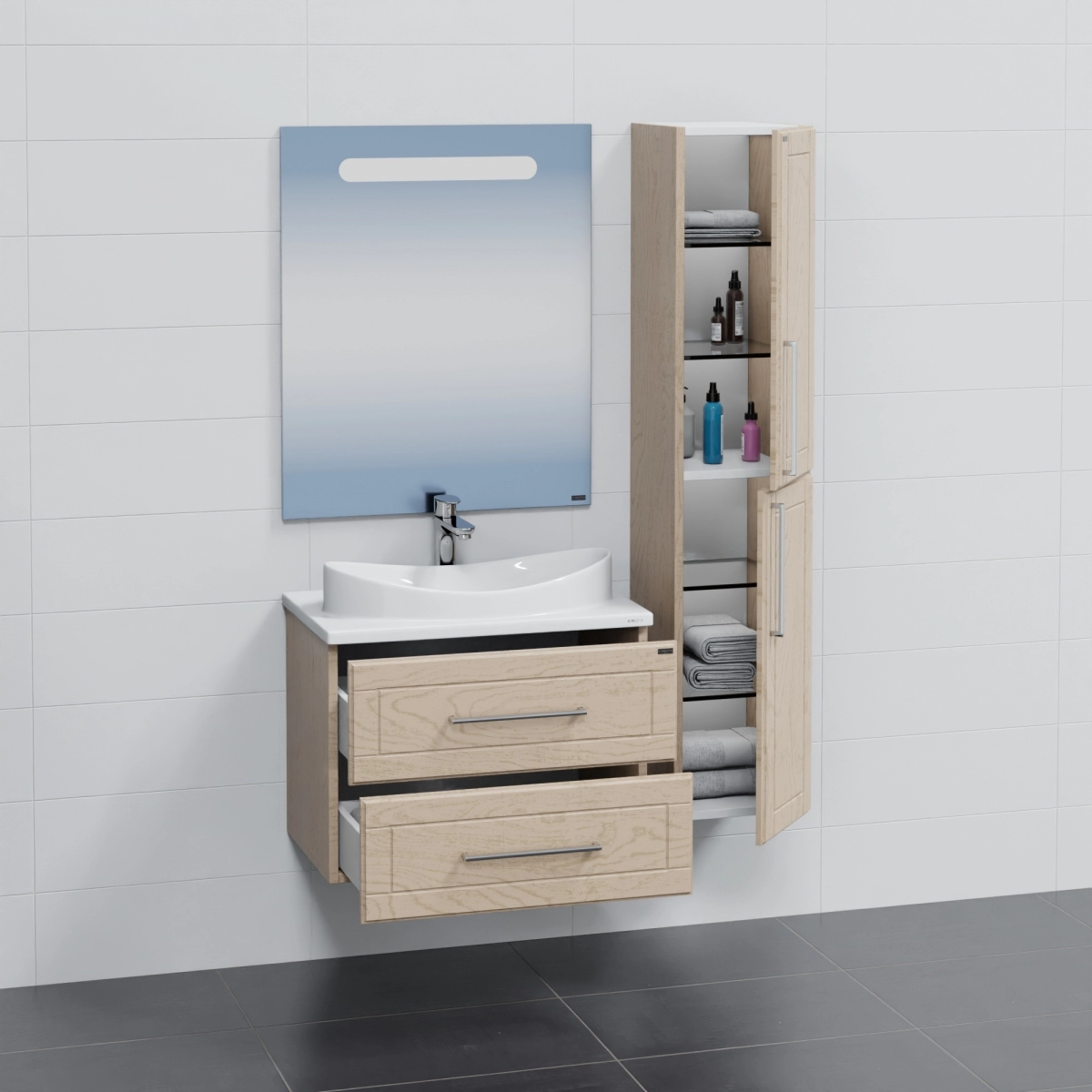 Мебель для ванной комнаты СанТа Венера 70 см 2 ящика, подвесная, дуб бежевый, цвет белый 221026 - фото 2
