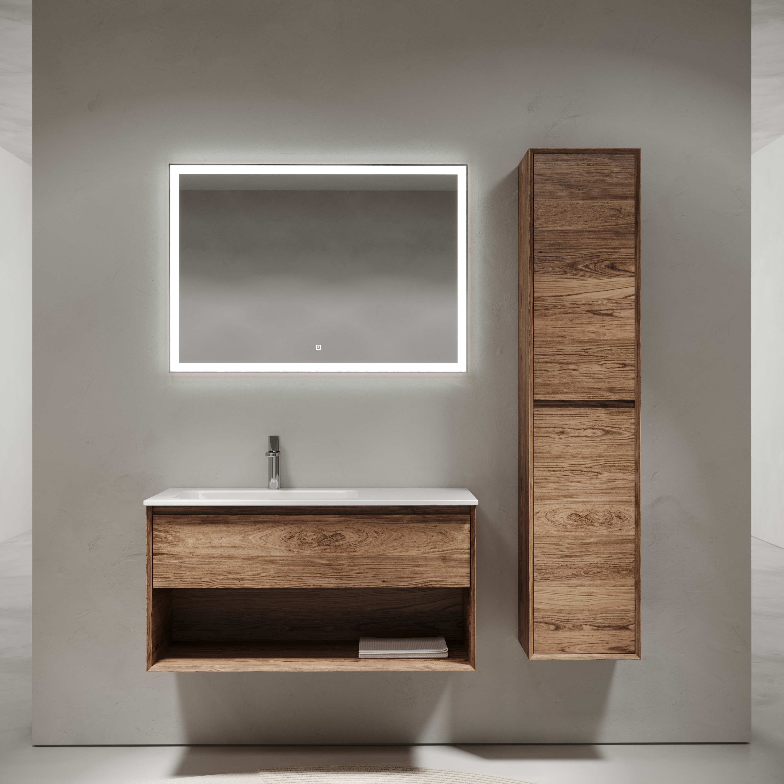 Мебель для ванной комнаты Sancos Marmi 1.0 100 см дуб чарльстон, левая, цвет коричневый MR1.0100LECH - фото 1