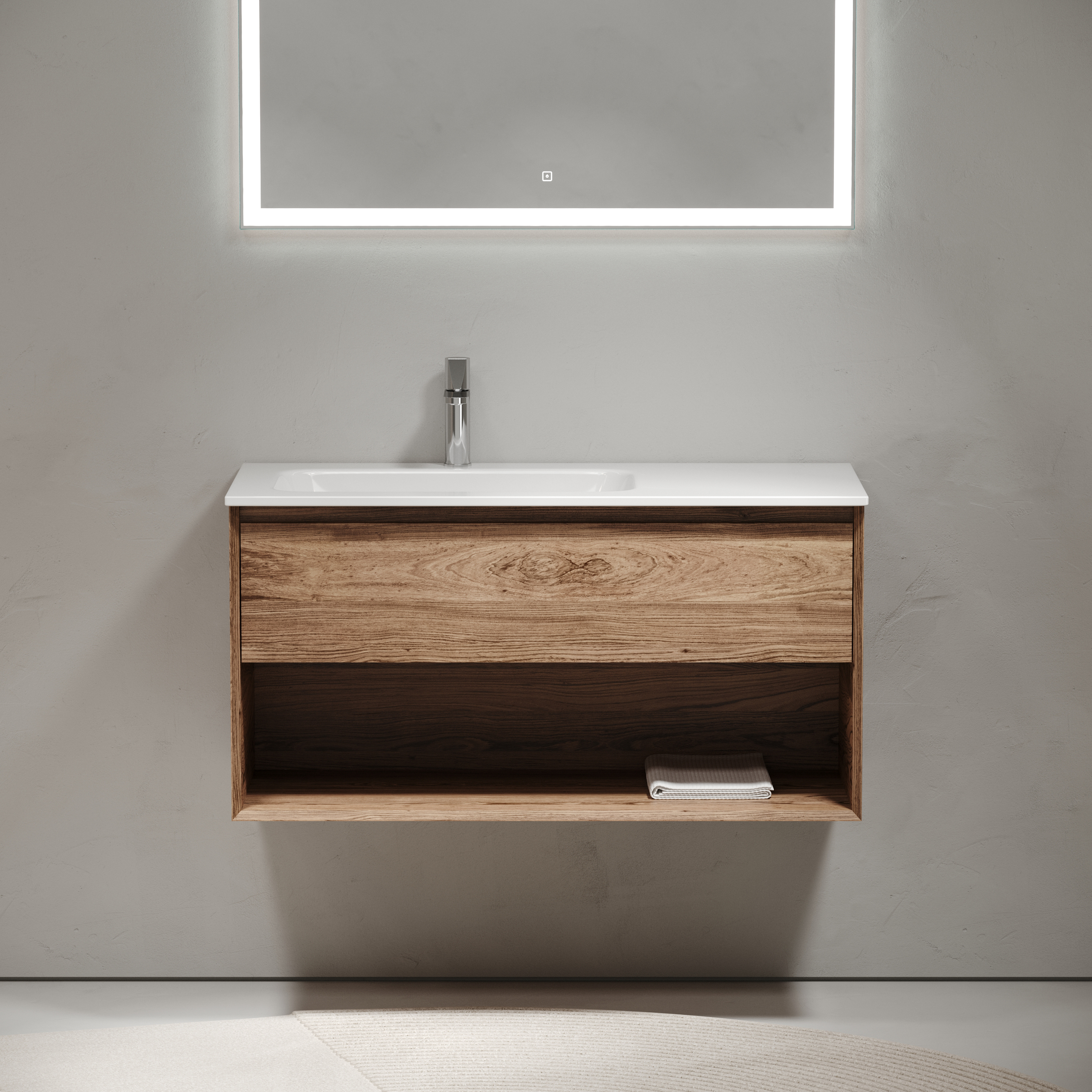 Мебель для ванной комнаты Sancos Marmi 1.0 100 см дуб чарльстон, левая, цвет коричневый MR1.0100LECH - фото 3
