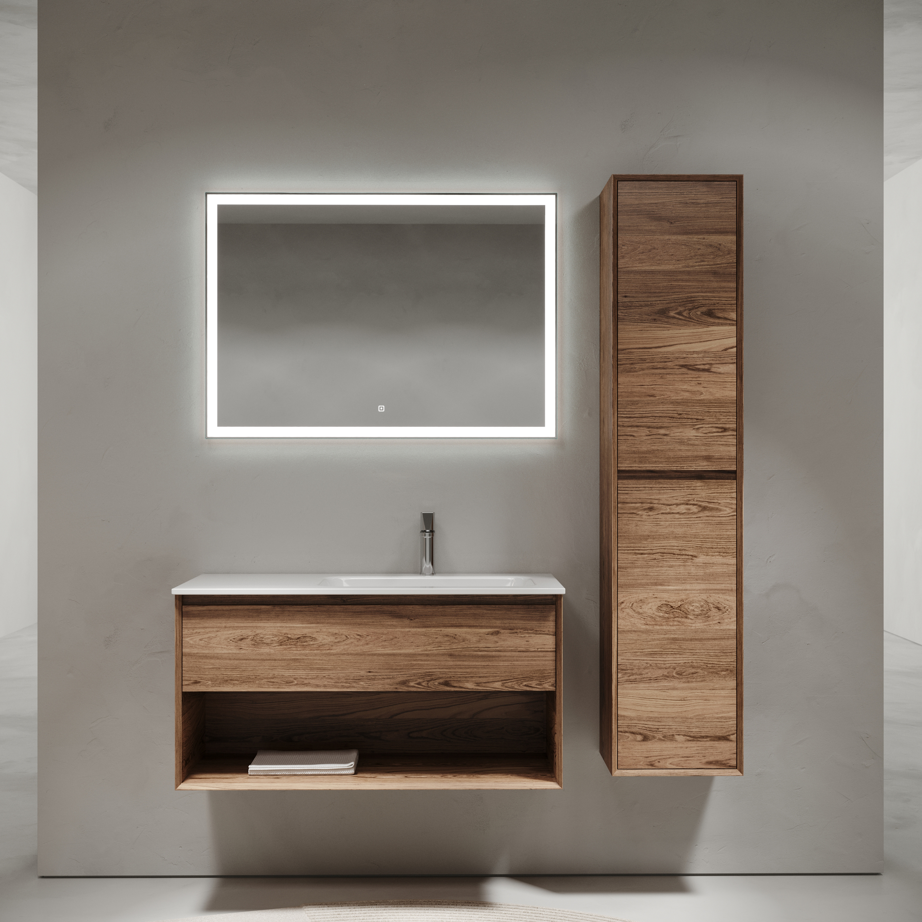 Мебель для ванной комнаты Sancos Marmi 1.0 100 см дуб чарльстон, правая, цвет коричневый MR1.0100RECH - фото 1