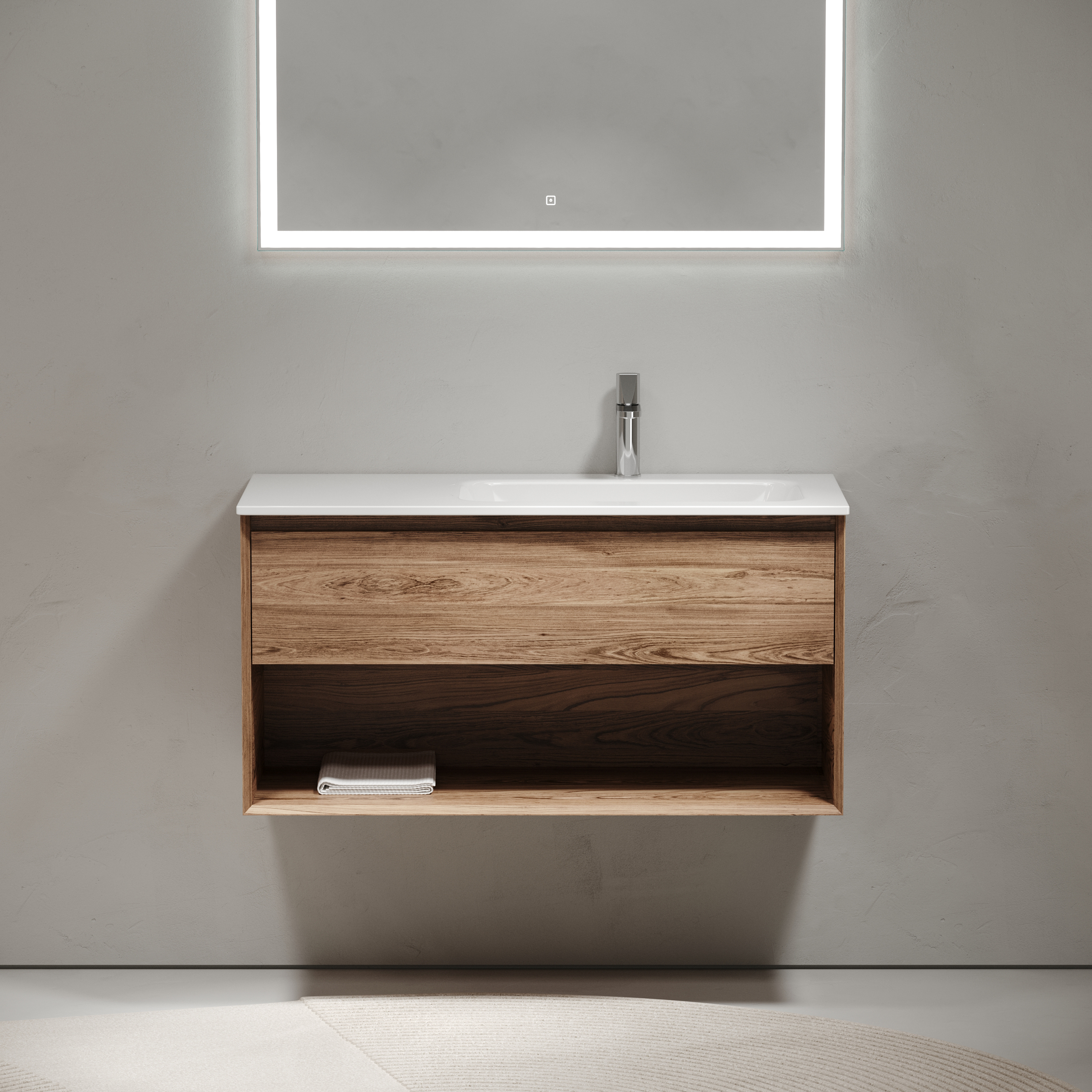 Мебель для ванной комнаты Sancos Marmi 1.0 100 см дуб чарльстон, правая, цвет коричневый MR1.0100RECH - фото 3