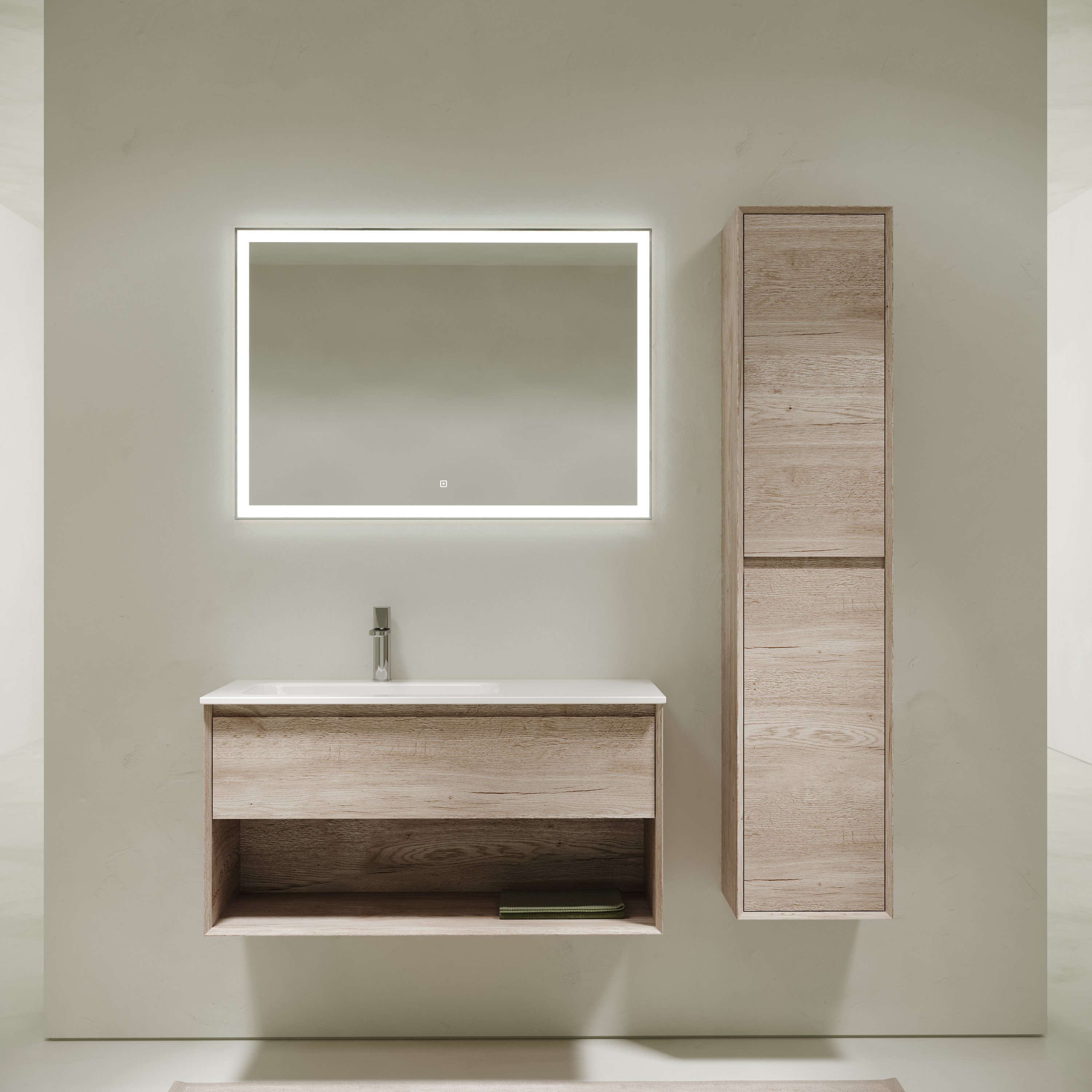 Мебель для ванной комнаты Sancos Marmi 1.0 100 см дуб галифакс натуральный, левая, цвет коричневый MR1.0100LEG - фото 1