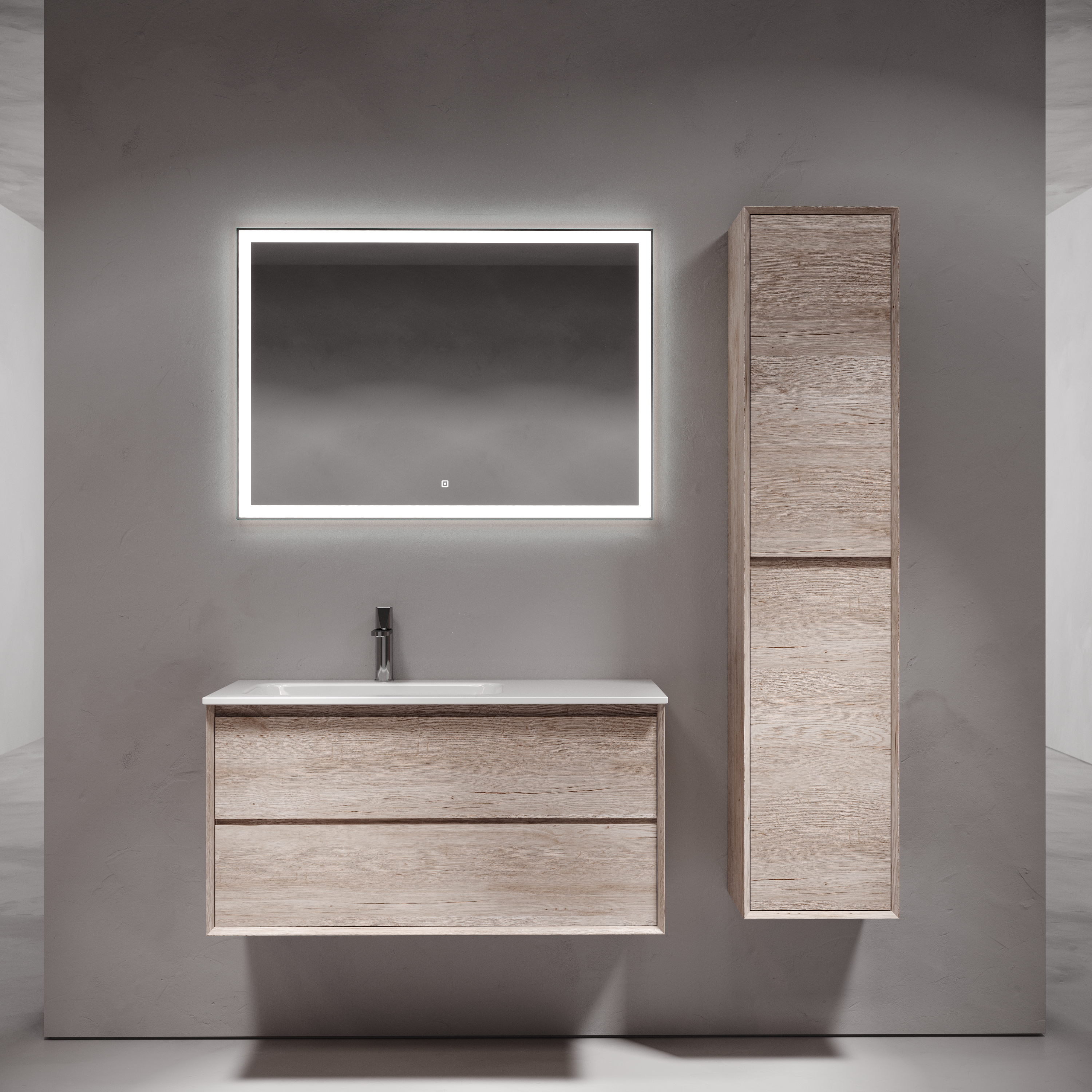 Мебель для ванной комнаты Sancos Marmi 2.0 100 см дуб галифакс натуральный, левая, цвет коричневый