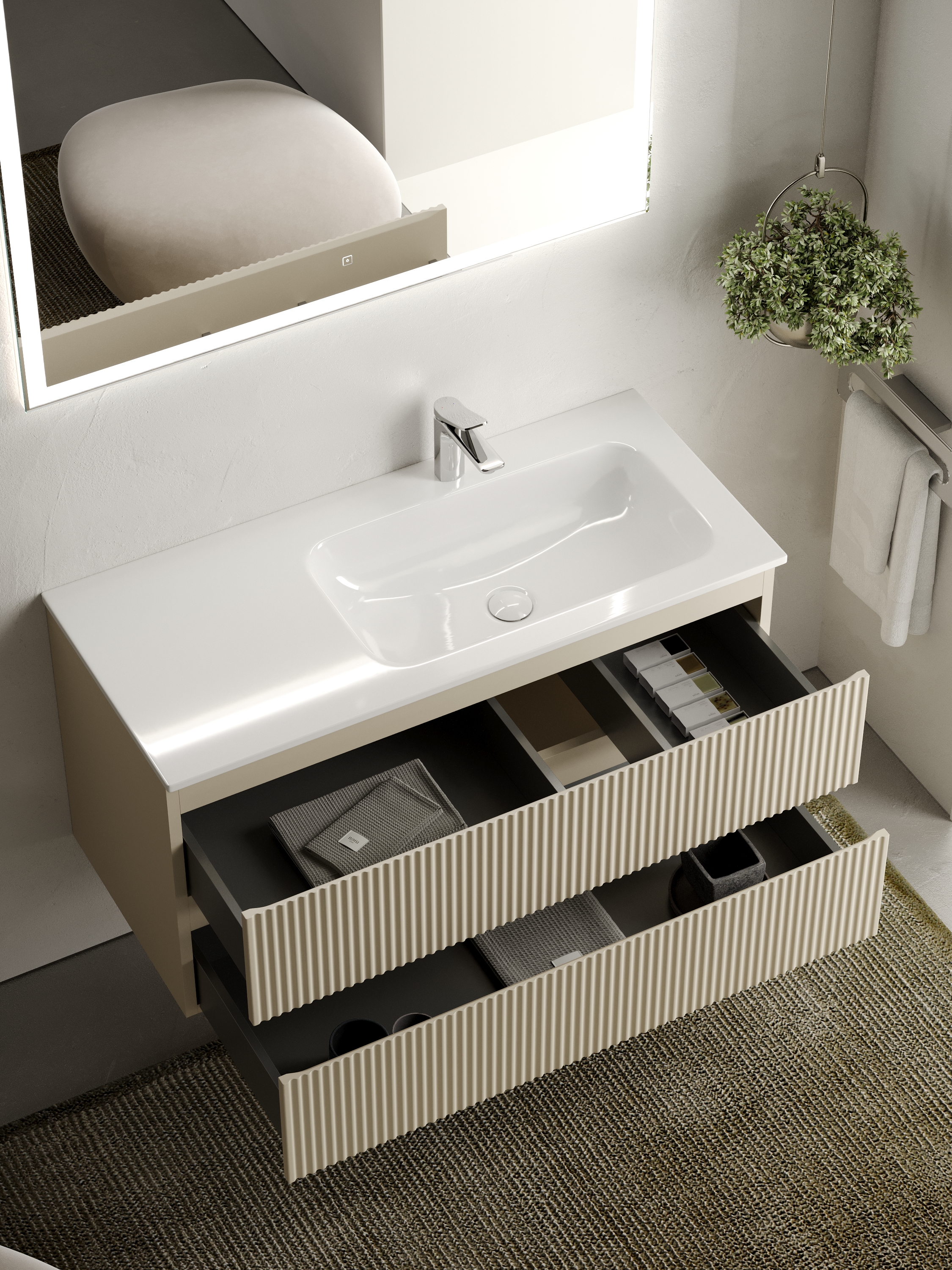 Мебель для ванной комнаты Sancos Snob R 102 см подвесная, Beige Soft, цвет бежевый SNR100RCE - фото 6