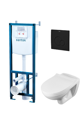 Комплект (подвесной унитаз+инсталляция) Santek Бореаль 1WH501775 с крышкой микролифт, белый, кнопка черная