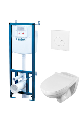 Комплект (подвесной унитаз+инсталляция) Santek Бореаль 1WH501832 безободковый, с крышкой микролифт, белый, кнопка белая