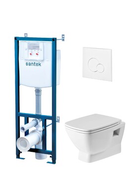 Комплект (подвесной унитаз+инсталляция) Santek Нео 1WH501758 безободковый, с крышкой микролифт, белый, кнопка белая
