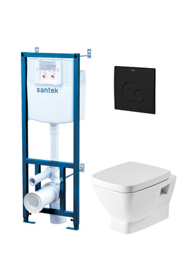 Комплект (подвесной унитаз+инсталляция) Santek Нео 1WH501776 с крышкой микролифт, белый, кнопка черная