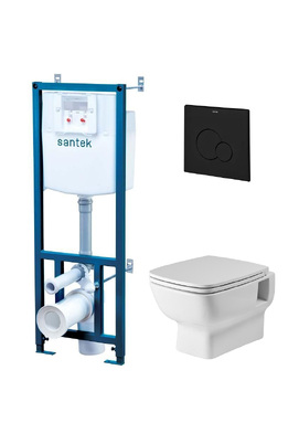 Комплект (подвесной унитаз+инсталляция) Santek Нео 1WH501777 безободковый, с крышкой микролифт, белый, кнопка черная